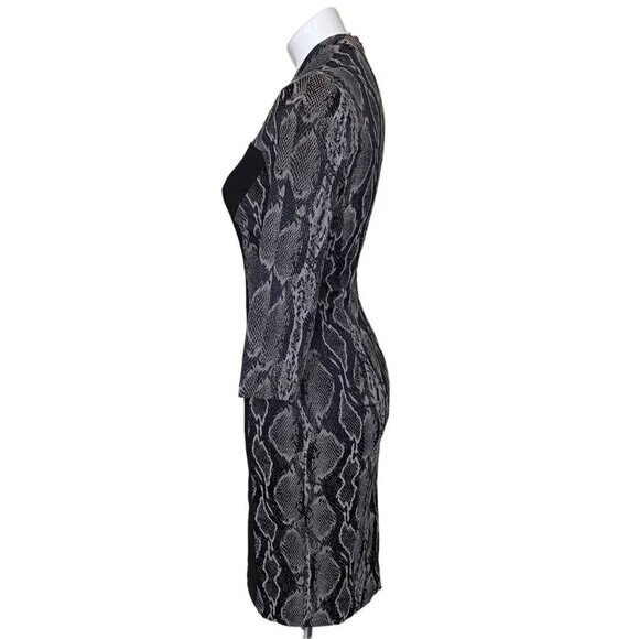 French Connection Black Snake Skin Print Sheath Dress, 3/4-Sleeve Women's Size 6 - Picture 6 of 11